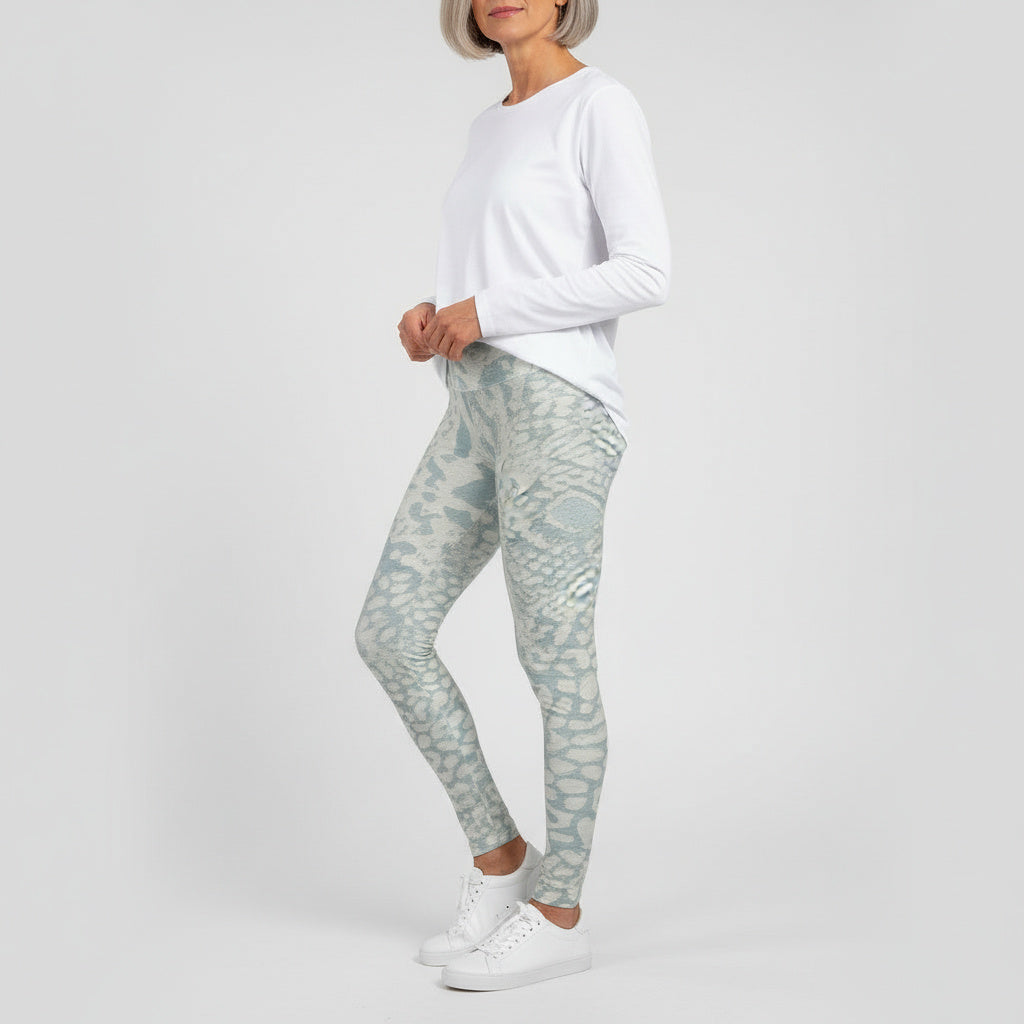 Squat-Proof High-Waisted Leggings-Blue Washed Abstract Print