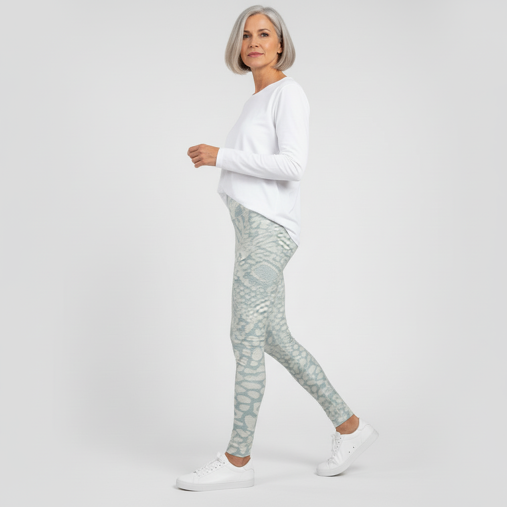 Squat-Proof High-Waisted Leggings-Blue Washed Abstract Print