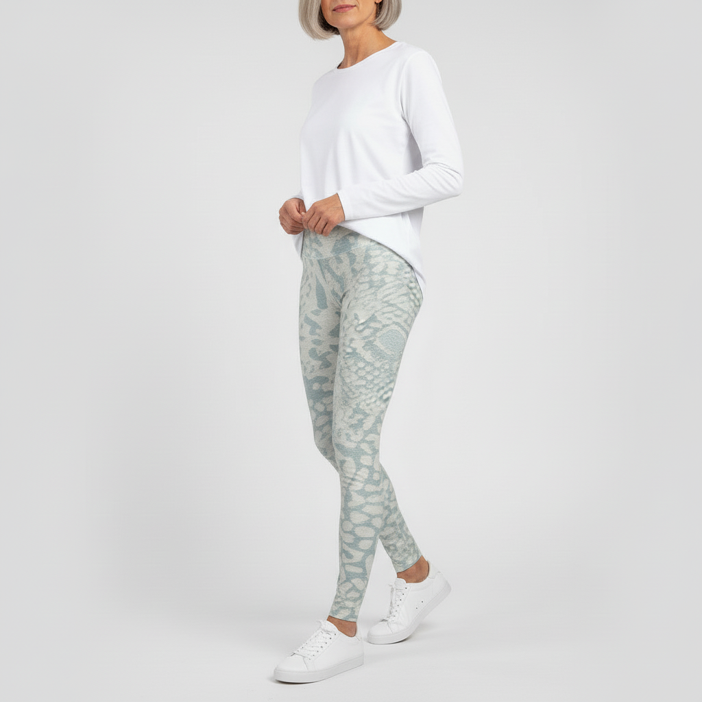 Squat-Proof High-Waisted Leggings-Blue Washed Abstract Print