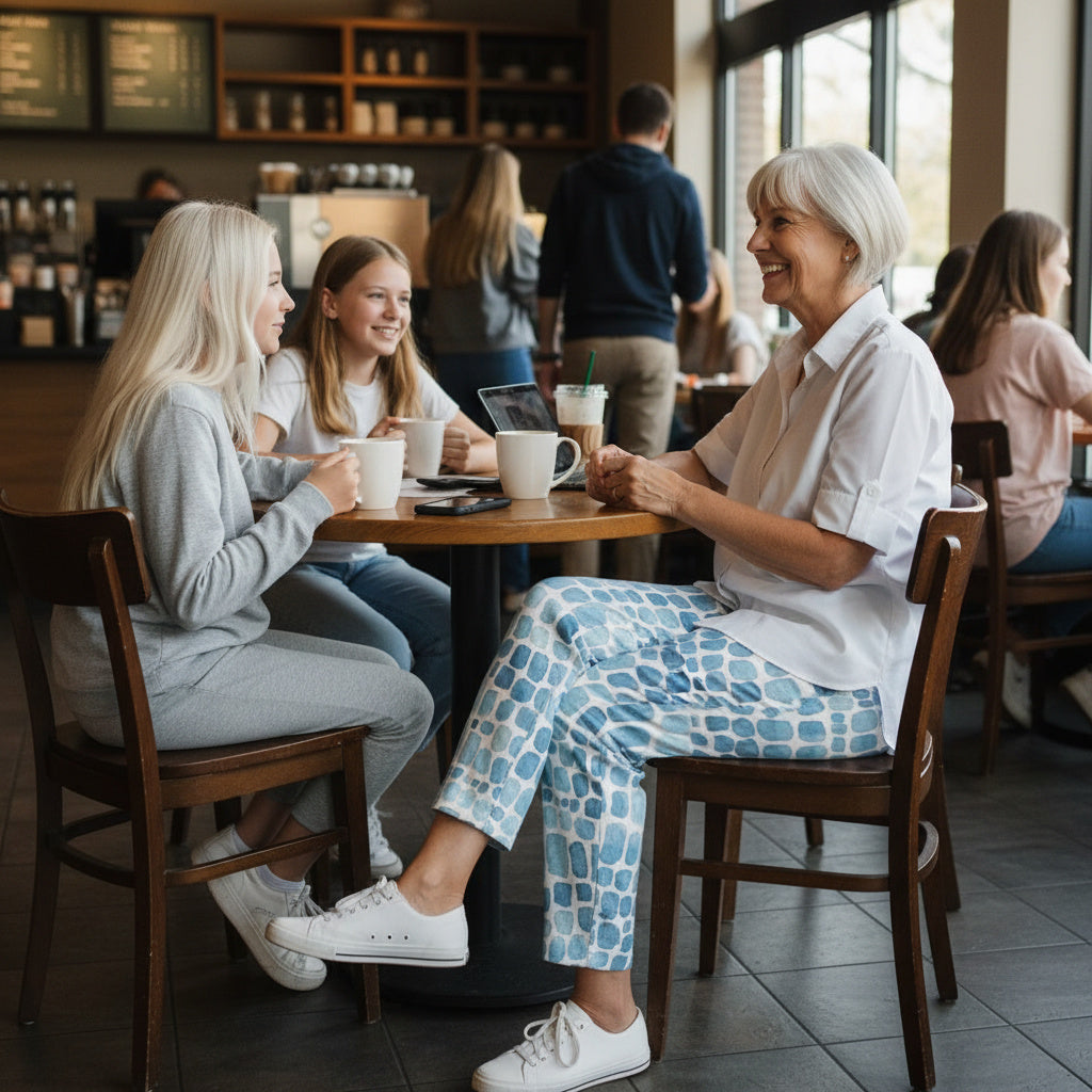 Women's Lounge Pants Blue Watercolor Tile
