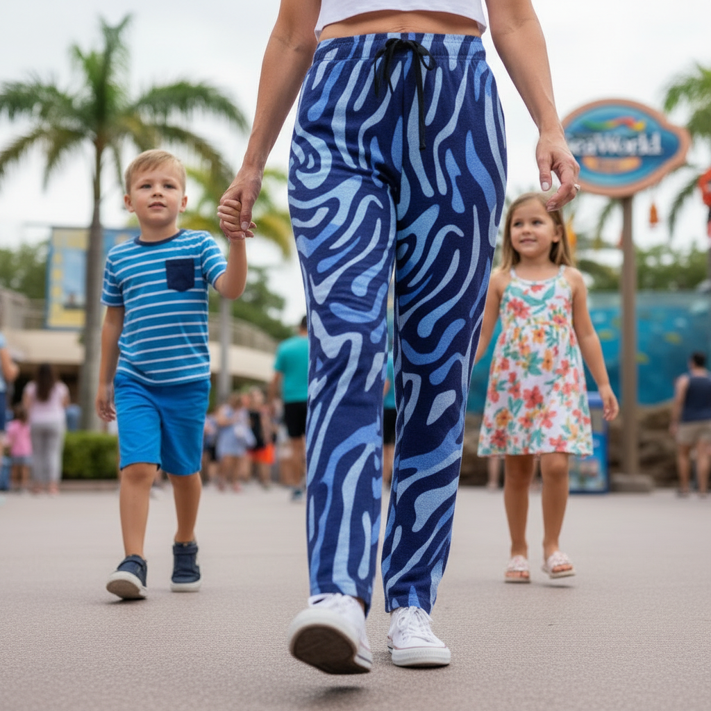Women's Blue Abstract Print Workout Pants — Cozy Lounge Pants
