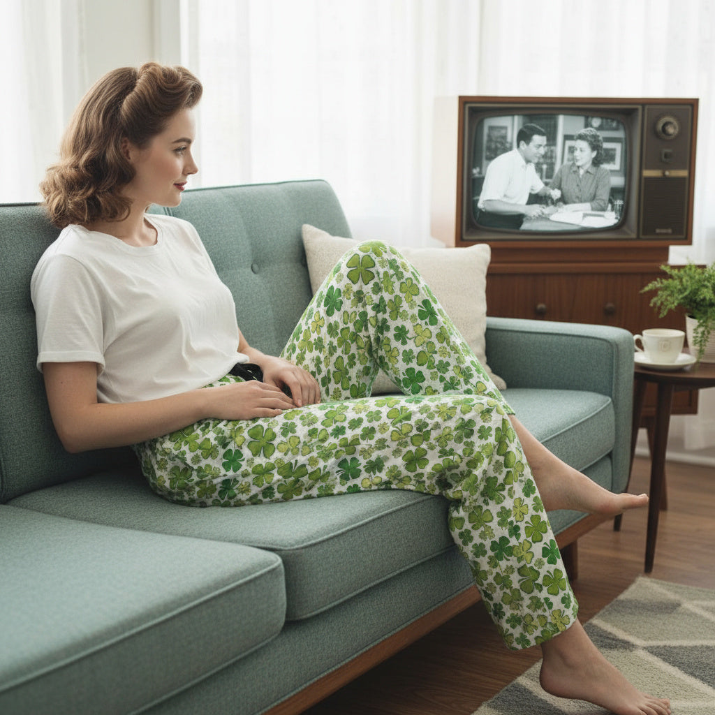 Women's Shamrock Pajama Pants — Green Clover Lounge Sleepwear for St. Patrick's Day