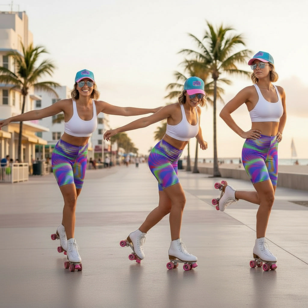 Spiral Wave Biker Shorts — Vibrant Color Abstract Print
