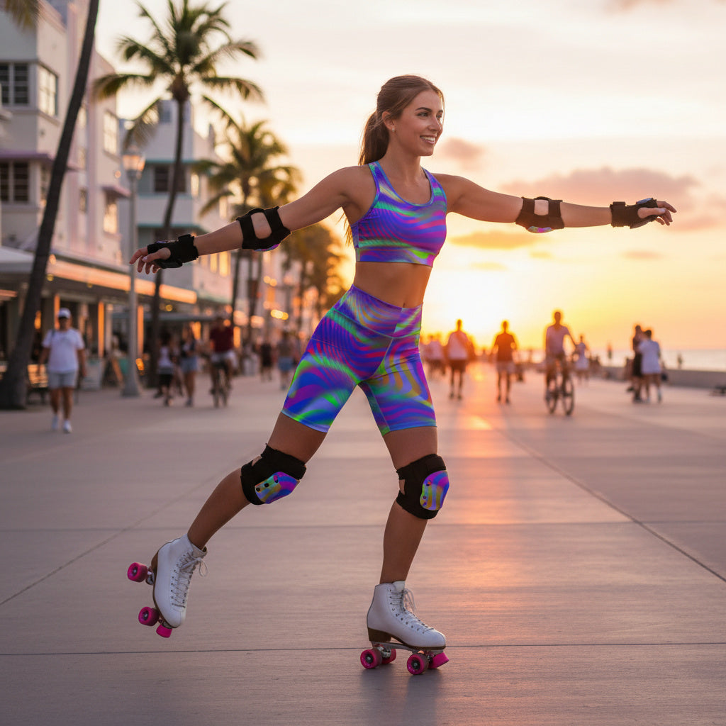 Spiral Wave Biker Shorts — Vibrant Color Abstract Print