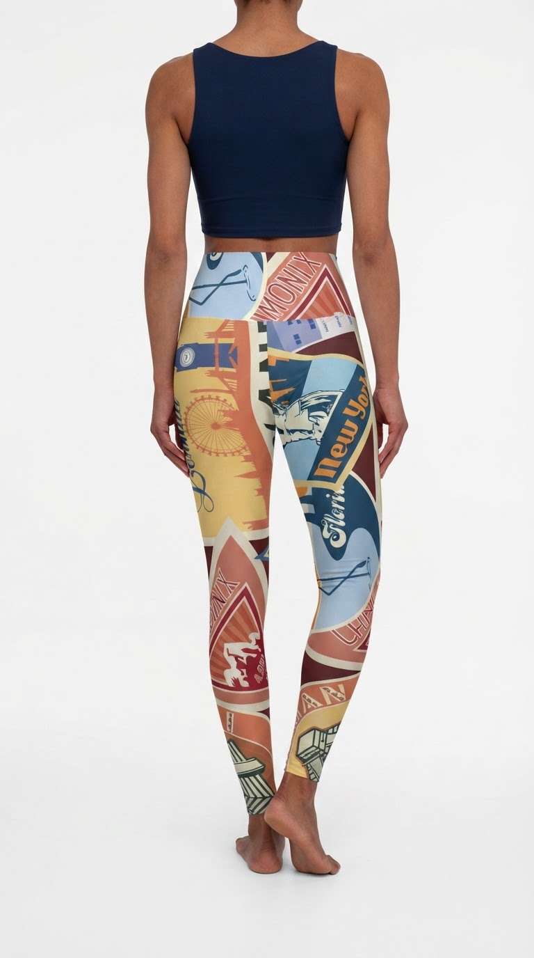 Squat-Proof High-Waisted Leggings-Bon Voyage Travel Patch Print