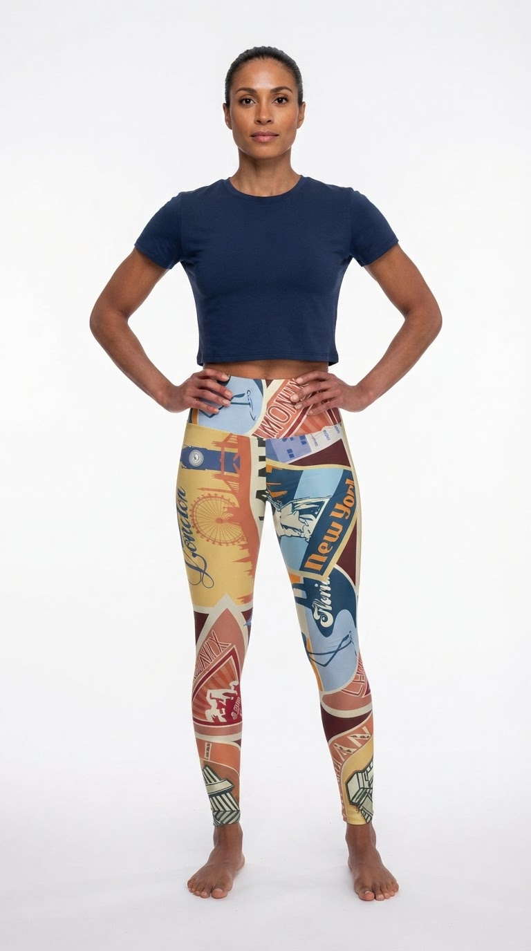 Squat-Proof High-Waisted Leggings-Bon Voyage Travel Patch Print