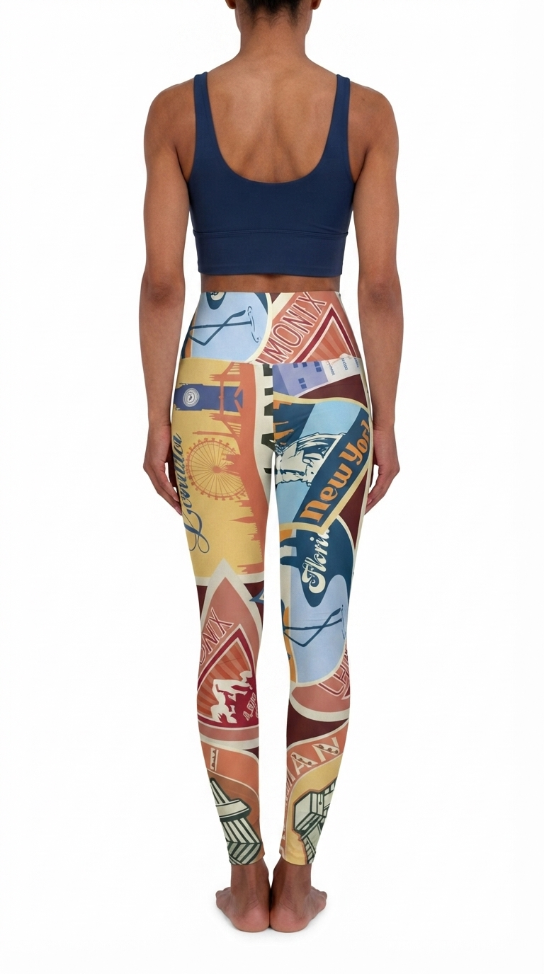 Squat-Proof High-Waisted Leggings-Bon Voyage Travel Patch Print
