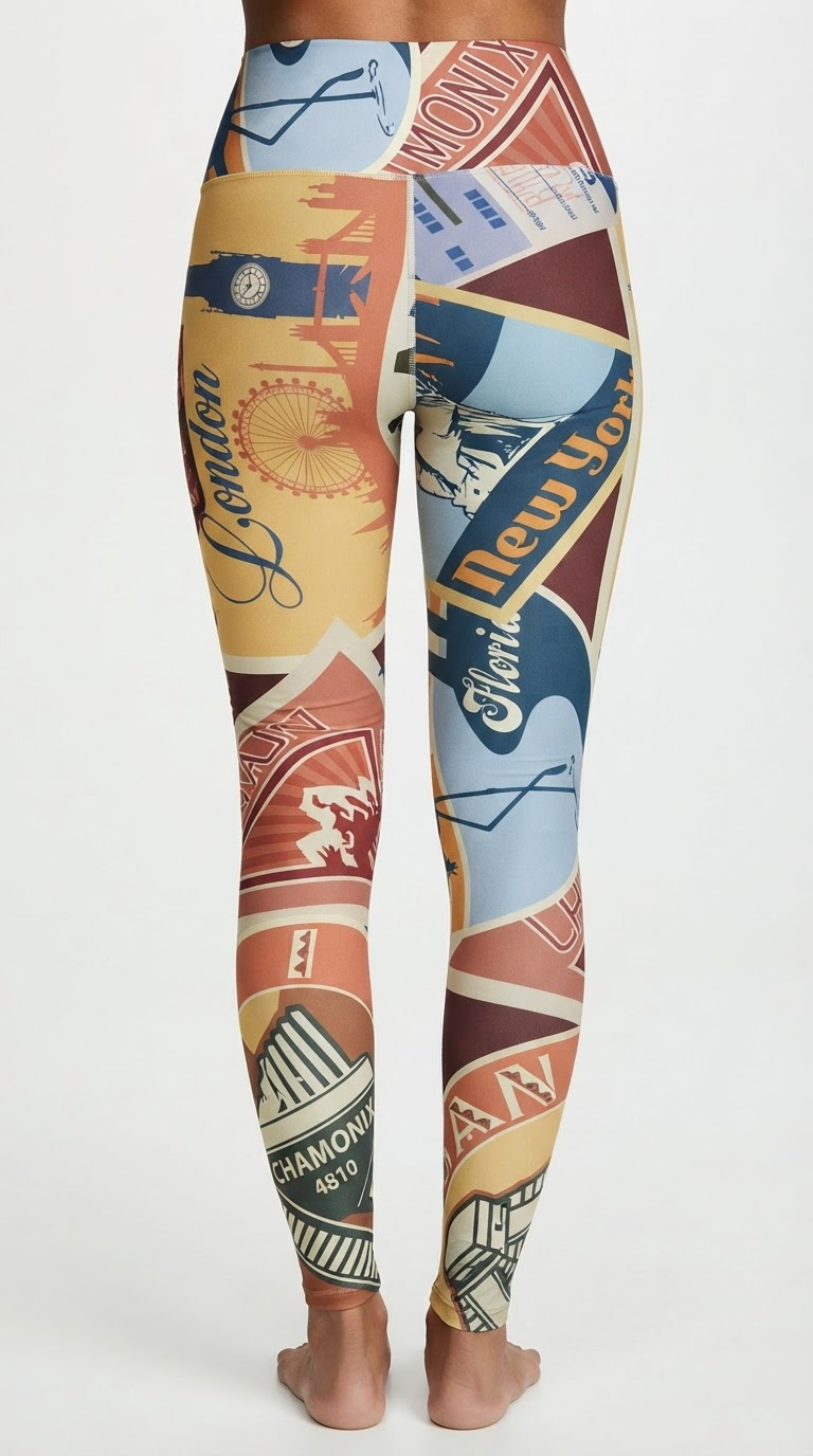 Squat-Proof High-Waisted Leggings-Bon Voyage Travel Patch Print