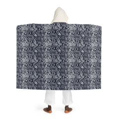 Hooded Sherpa Blanket – Cozy Navy Snake Print Fleece with Hooded Lining