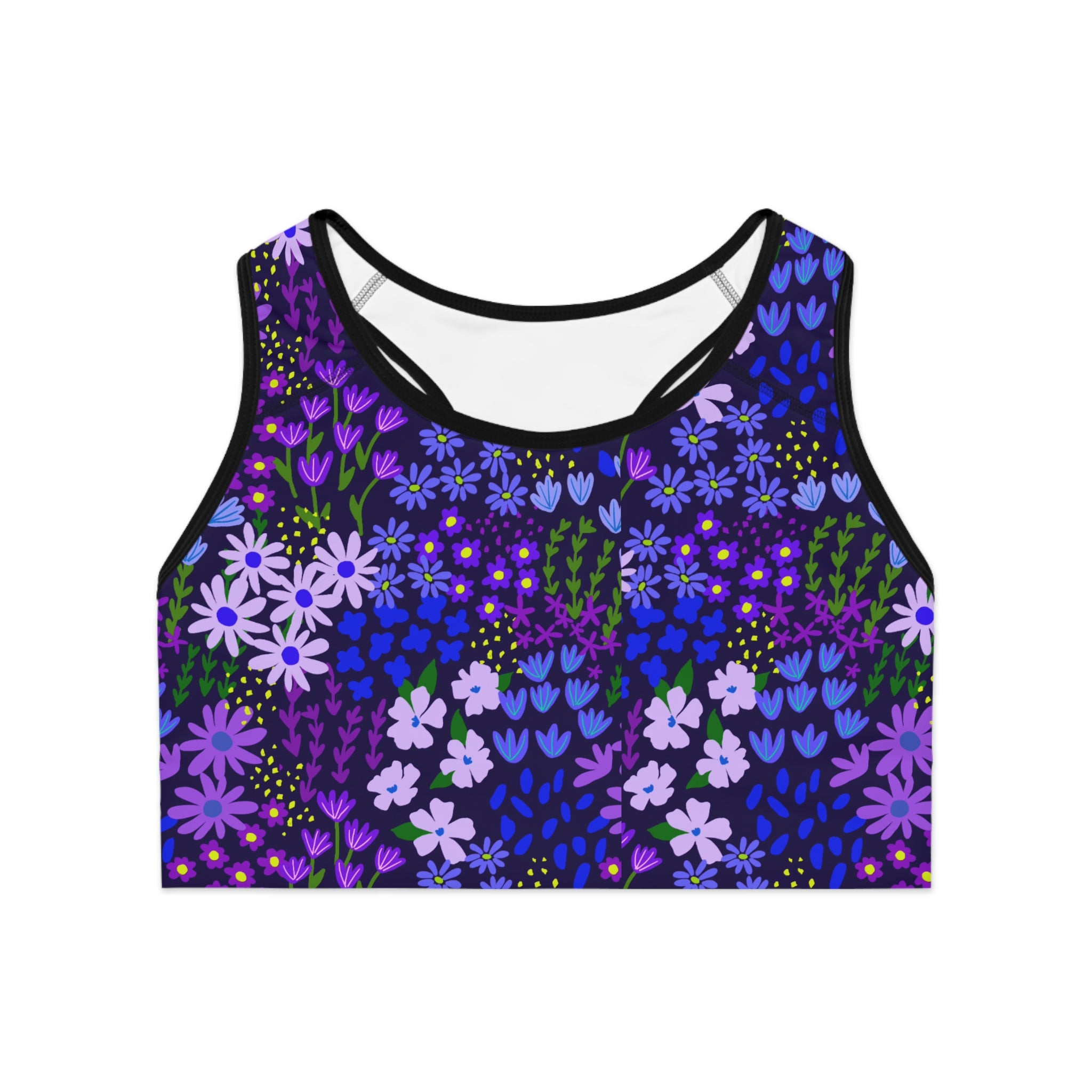 Purple Passion Floral Sports Bra —