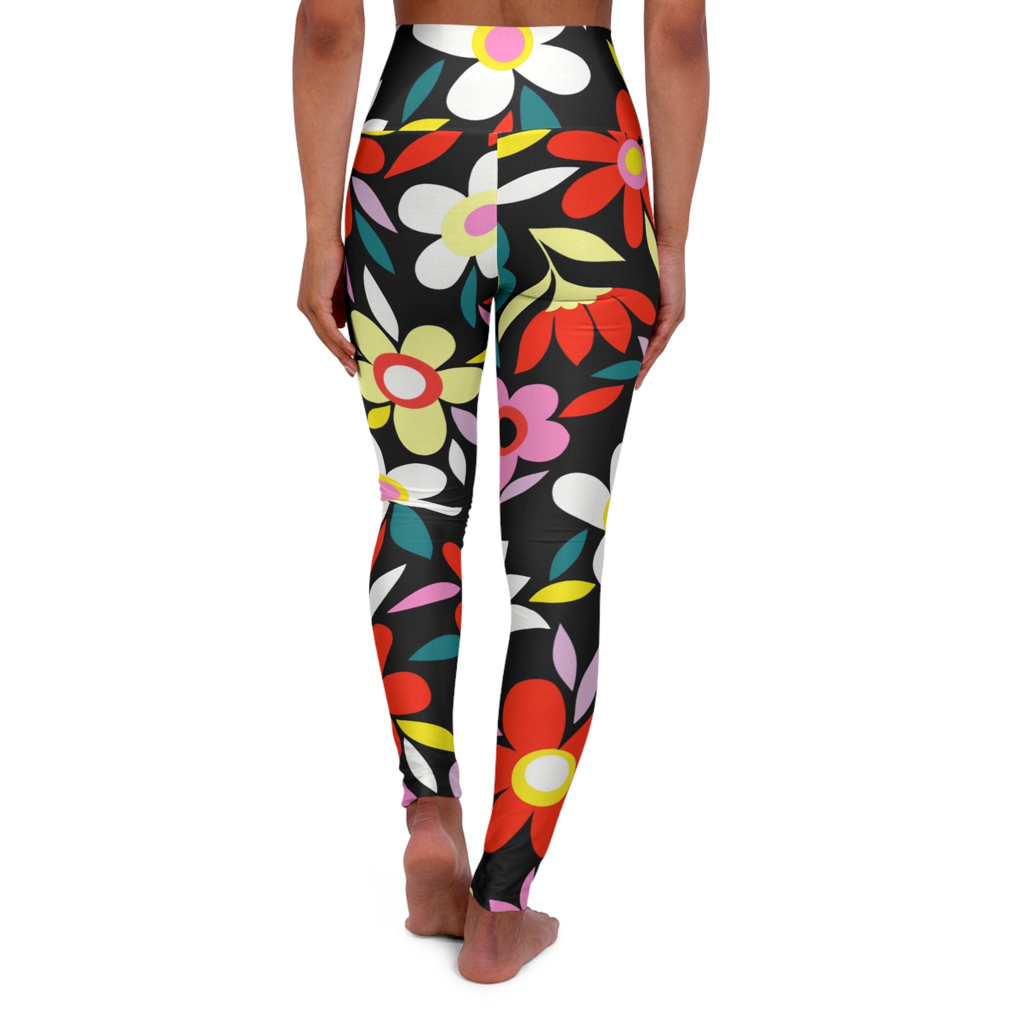 Squat-Proof High-Waisted Leggings--Retro Flowers Print