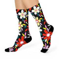 Colorful Retro Daisy Cushioned Crew Socks
