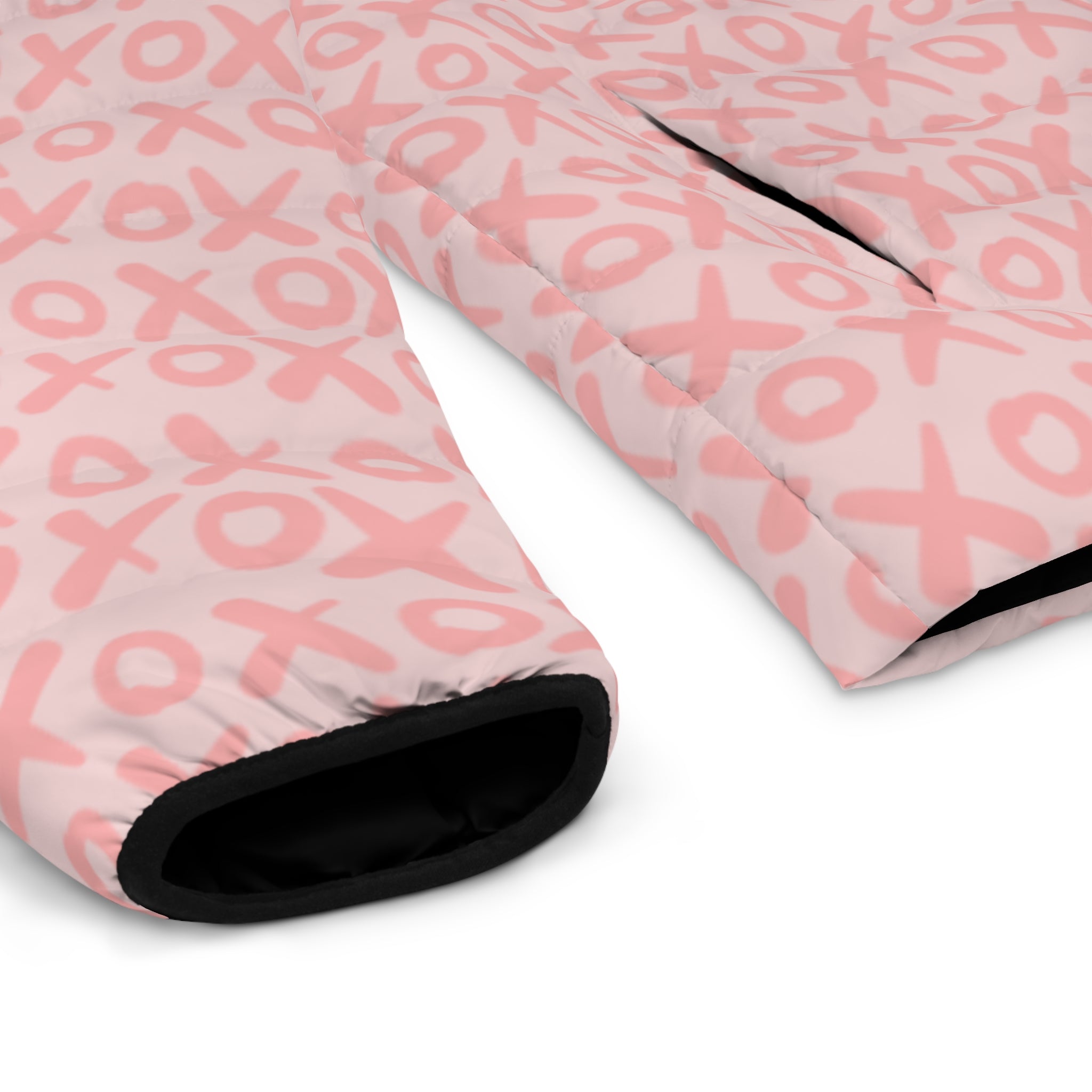 XOXO Valentines Pattern Puffer Jacket — Pink Conversation XOXO All-Over Print