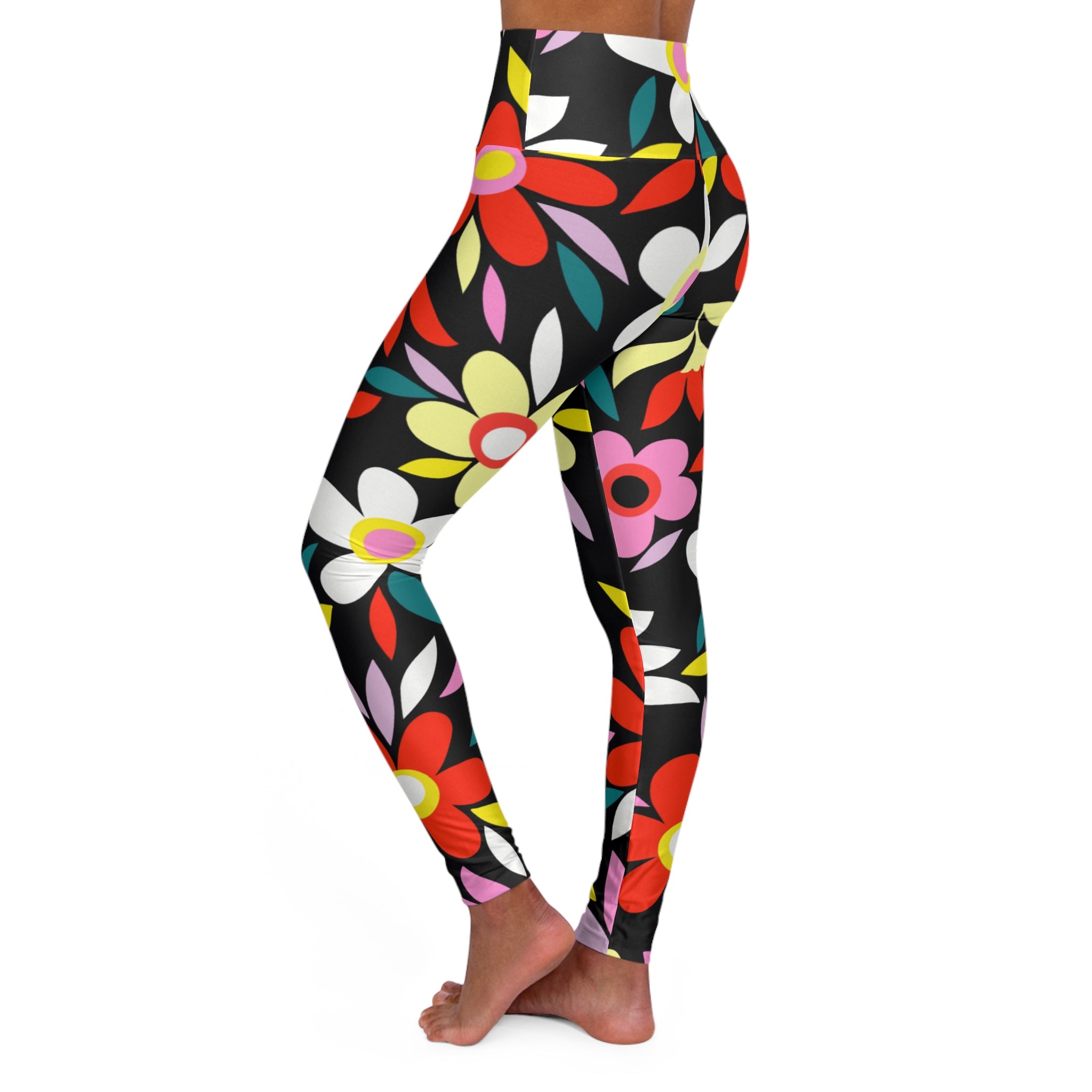 Squat-Proof High-Waisted Leggings--Retro Flowers Print