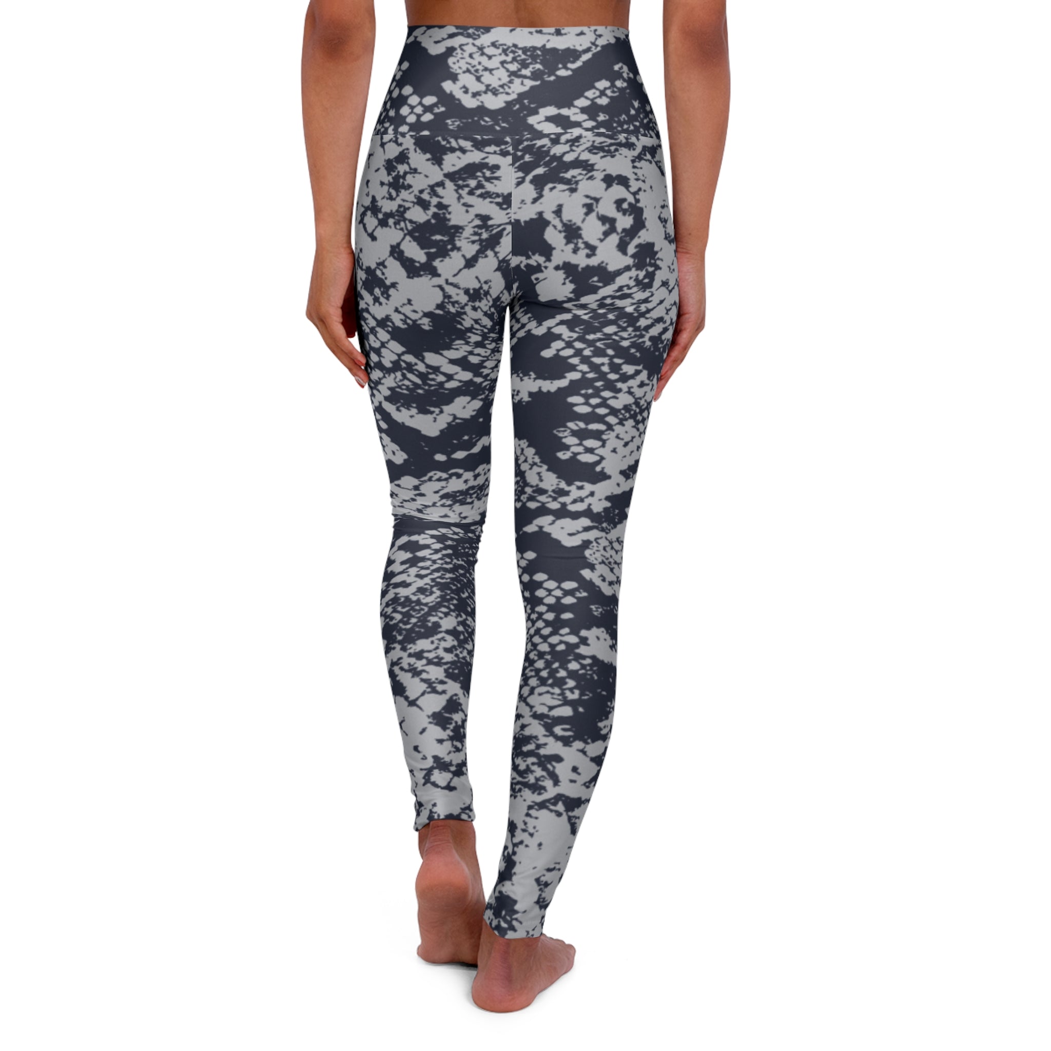 Squat-Proof High-Waist Leggings — Black & Gray Snake Print