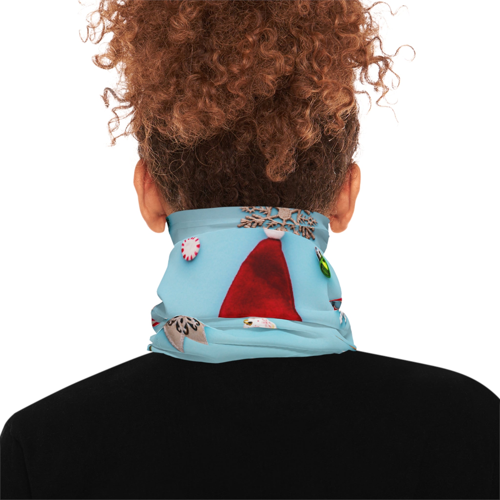 Christmas Ornament Pattern Neck Gaiter — Festive Santa Hat & Reindeer Lightweight Face Scarf