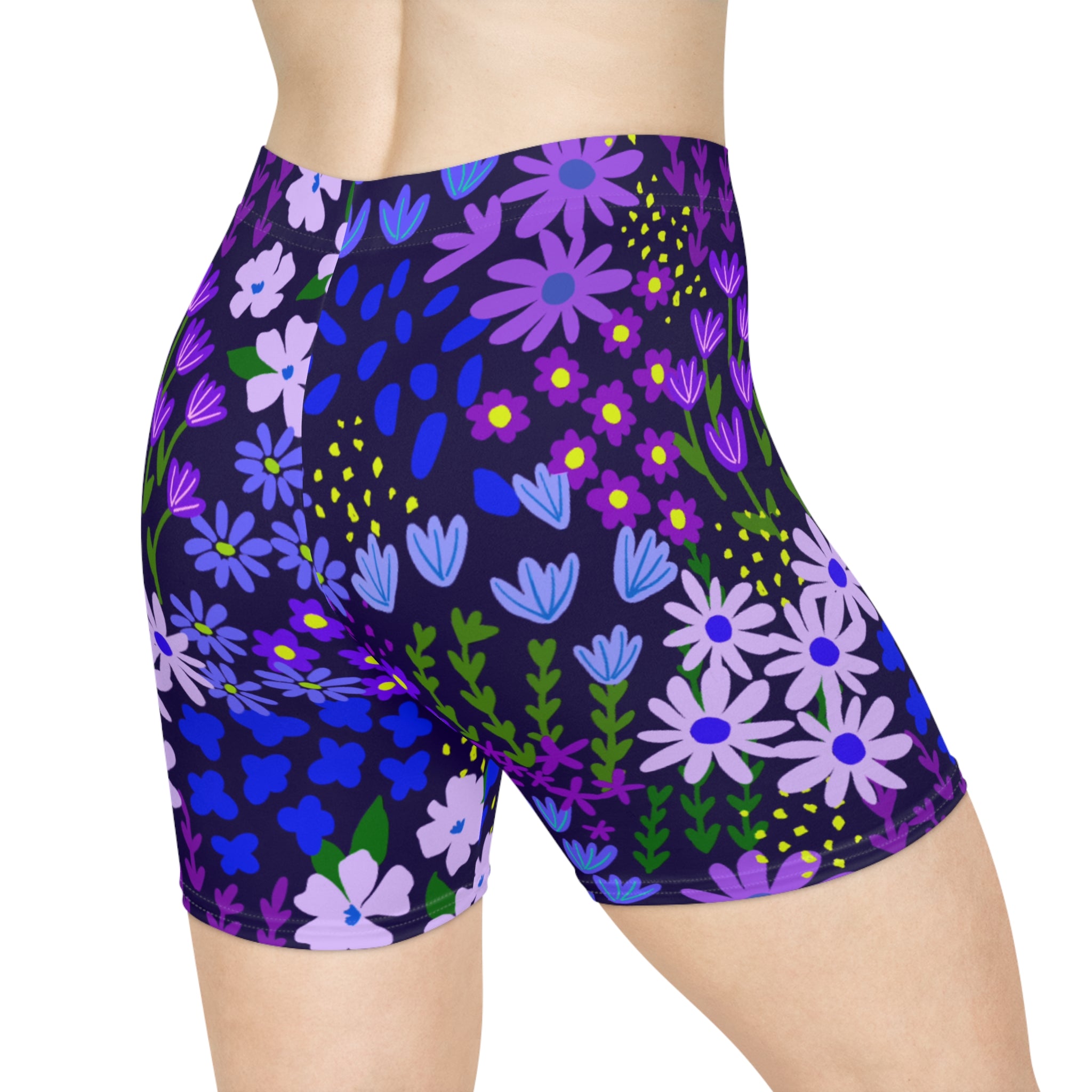Purple Passion Workout Shorts — Purple Wildflower Print