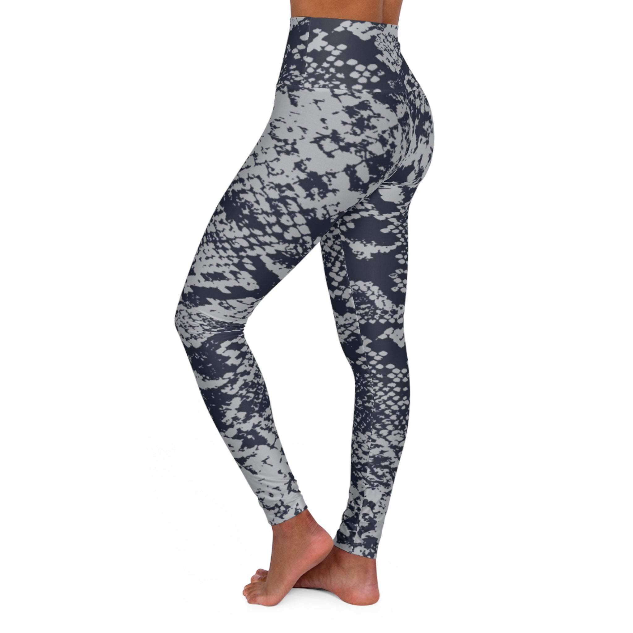 Squat-Proof High-Waist Leggings — Black & Gray Snake Print