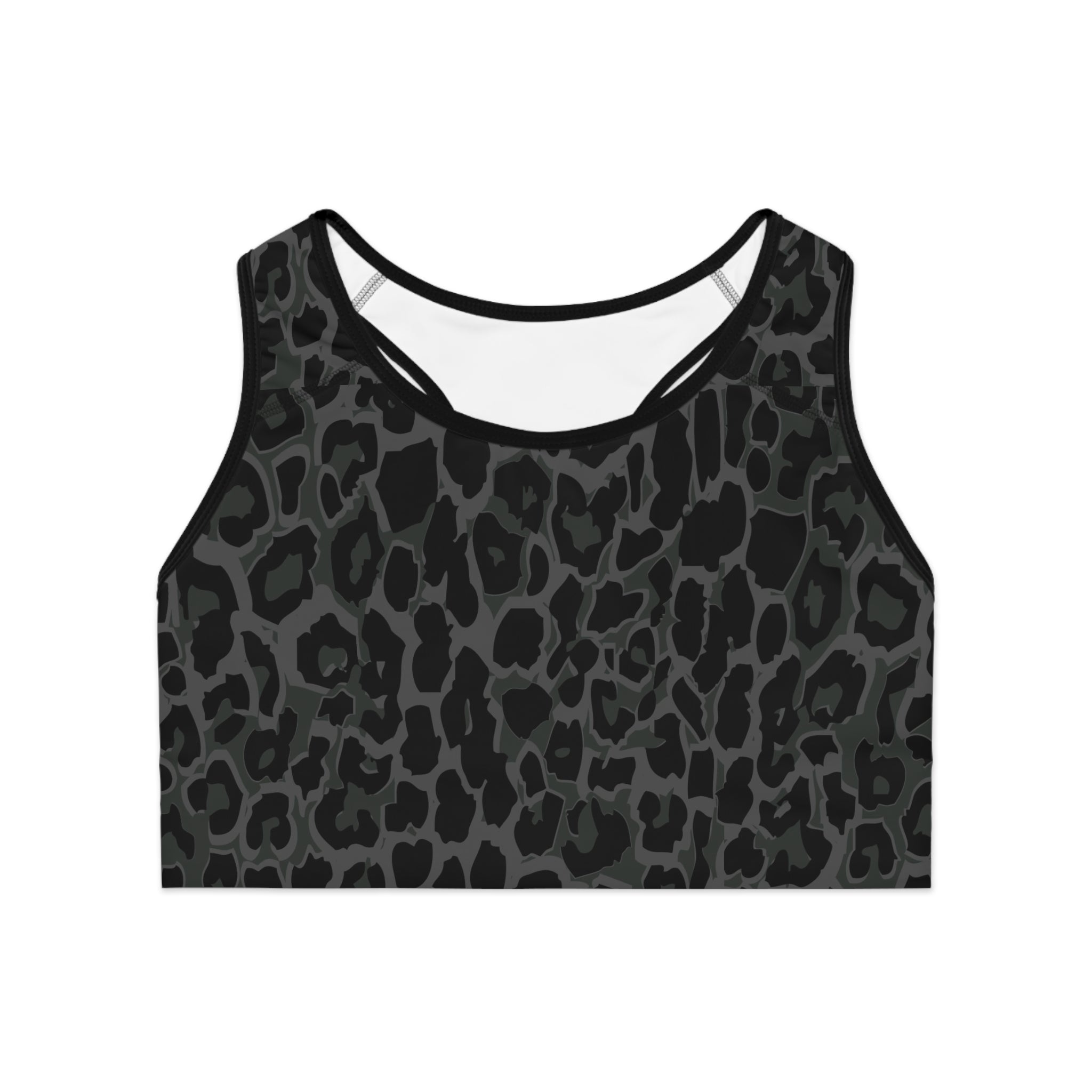 Charcoal Leopard Print Sports Bra