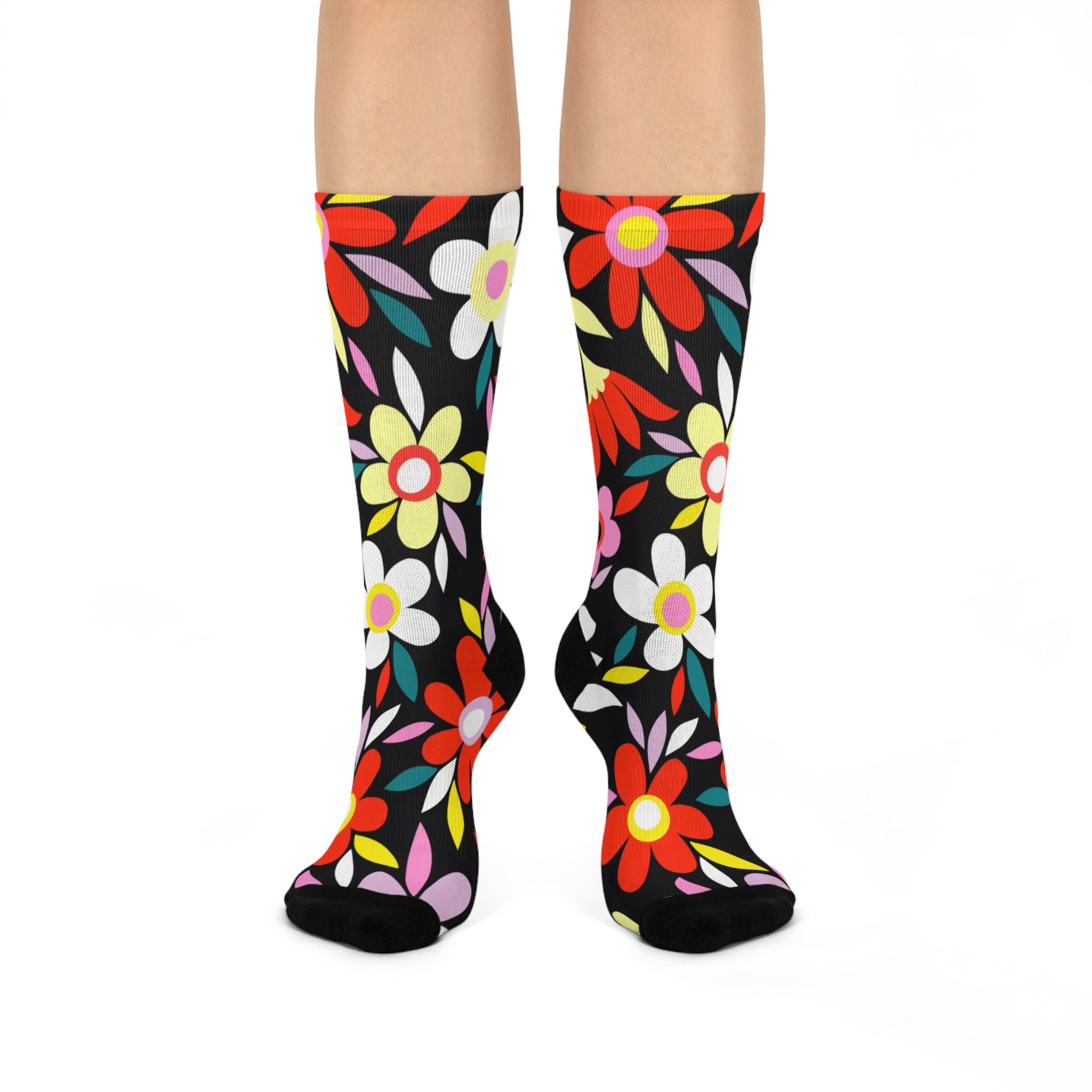 Colorful Retro Daisy Cushioned Crew Socks