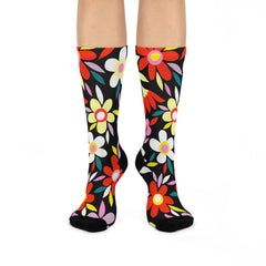 Colorful Retro Daisy Cushioned Crew Socks