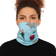 Christmas Ornament Pattern Neck Gaiter — Festive Santa Hat & Reindeer Lightweight Face Scarf