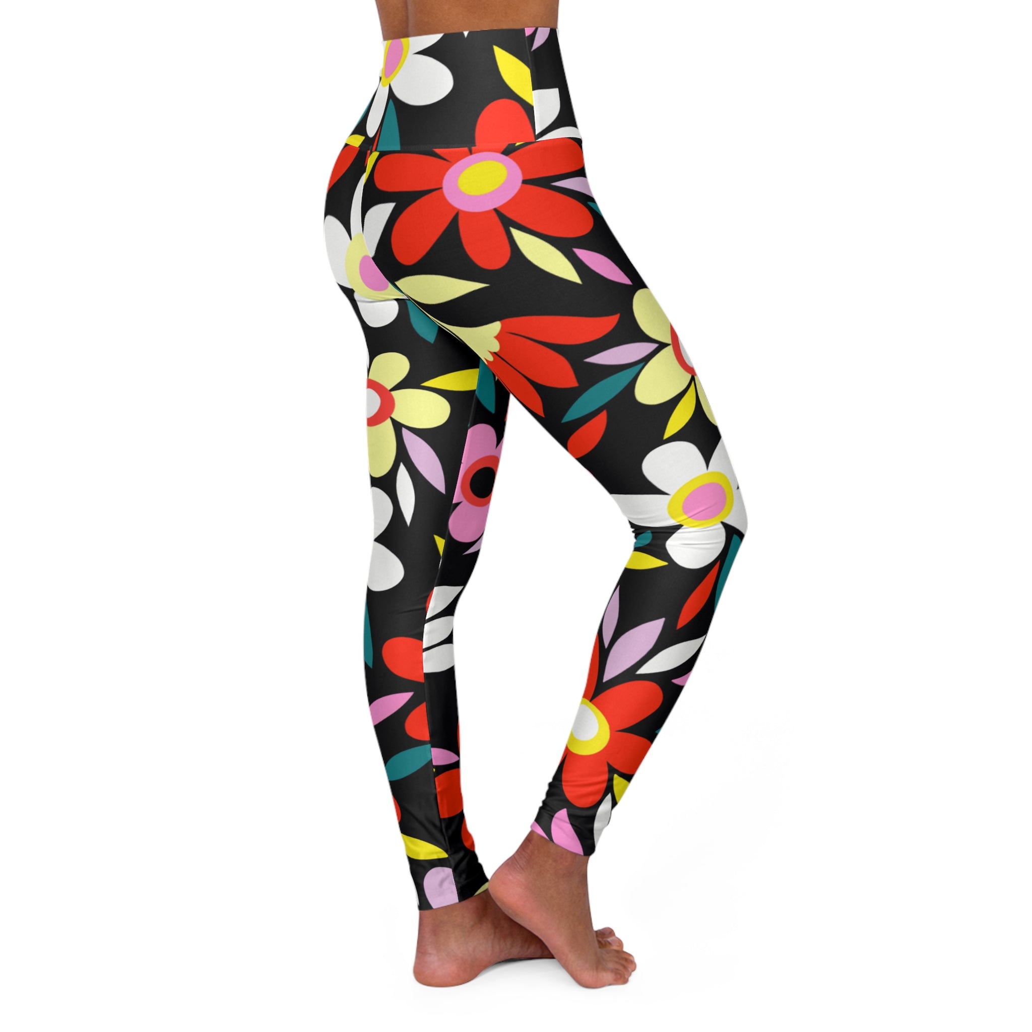 Squat-Proof High-Waisted Leggings--Retro Flowers Print