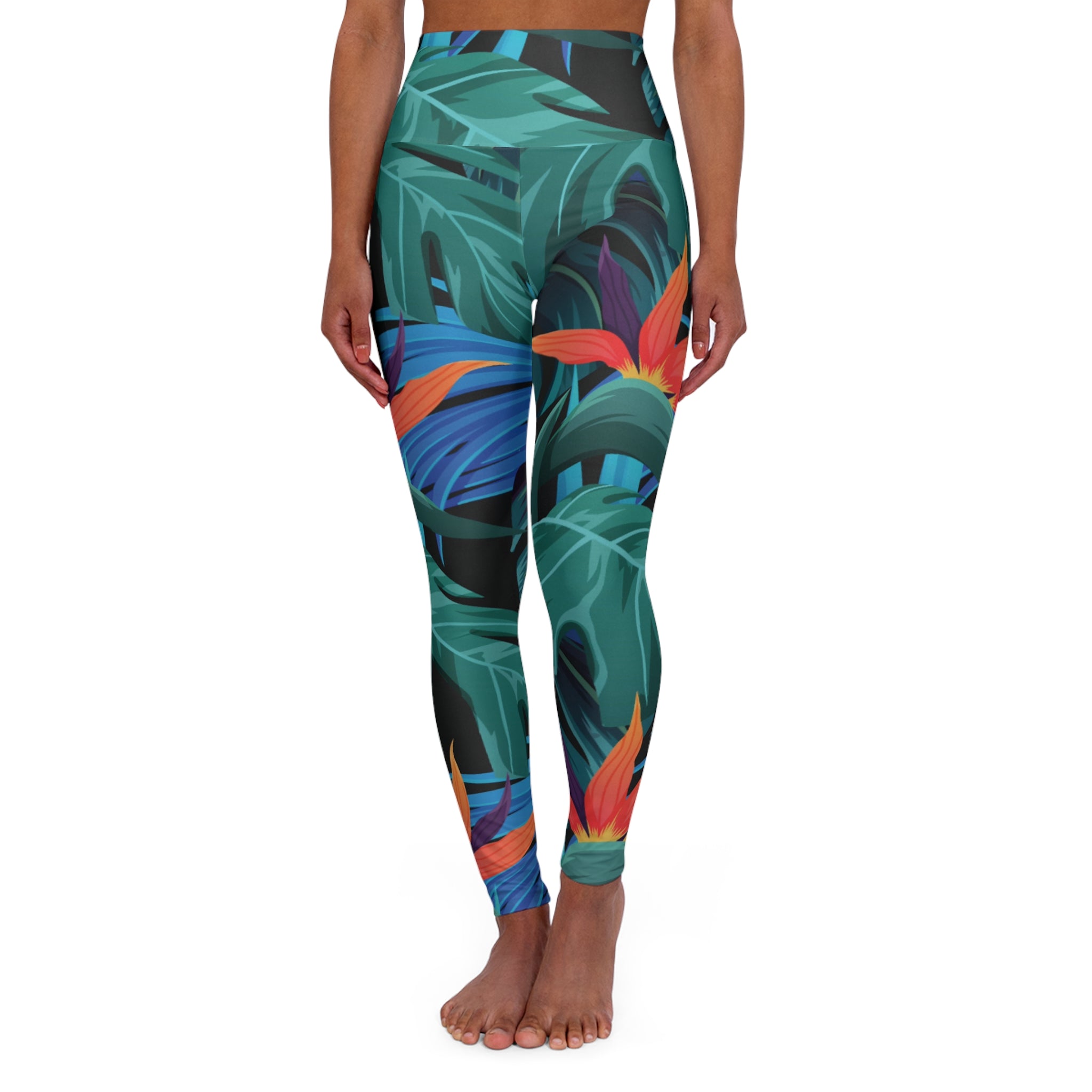 Squat-Proof High-Waisted Leggings--Bird of Paradise Print
