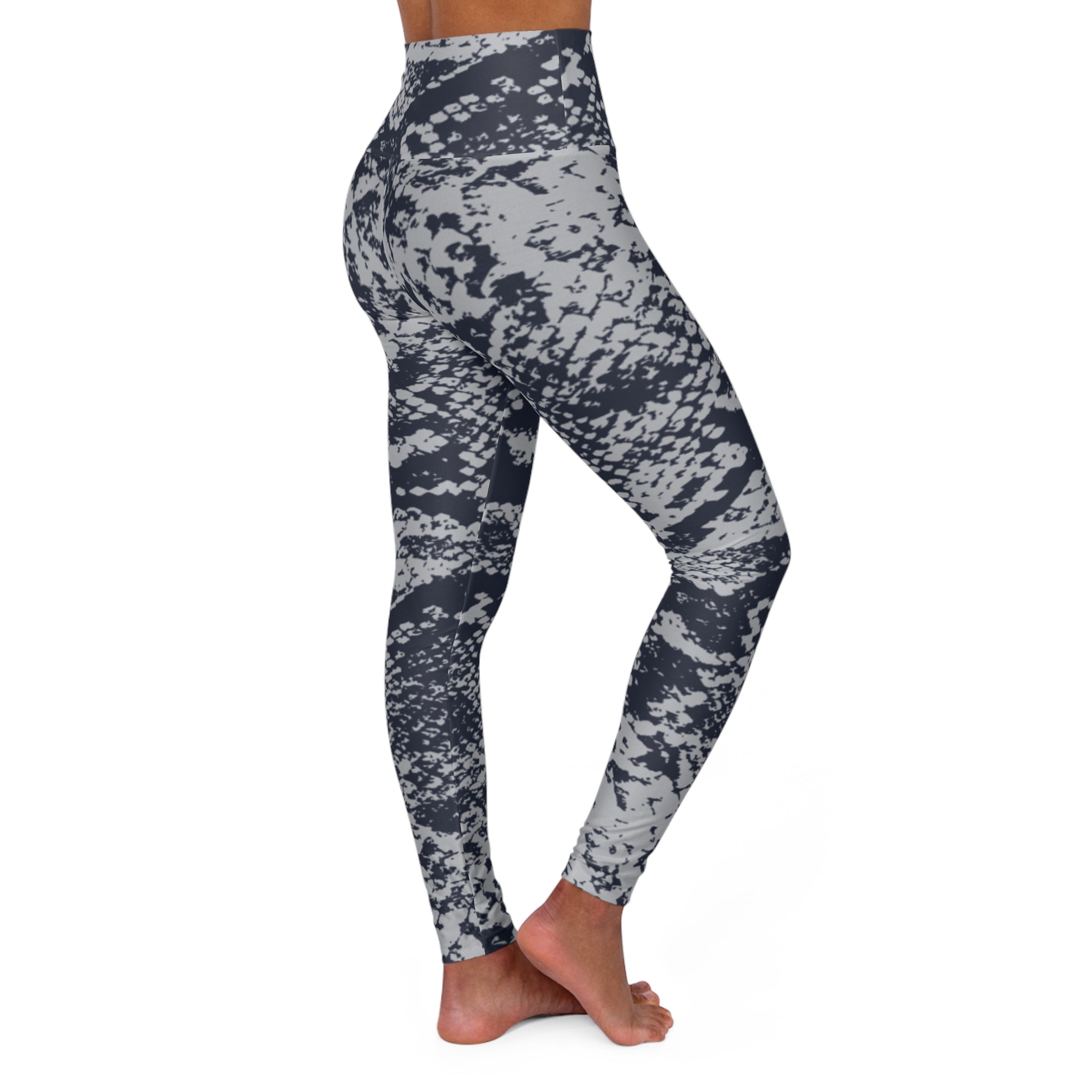 Squat-Proof High-Waist Leggings — Black & Gray Snake Print