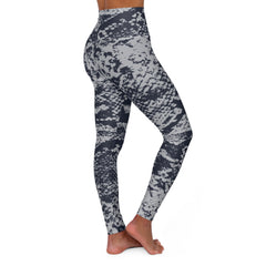 Squat-Proof High-Waist Leggings — Black & Gray Snake Print